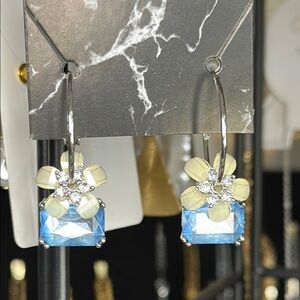 Elegant Blue and Silver Floral Earrings